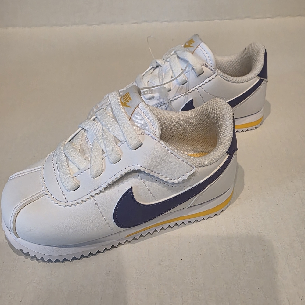 Nike White and Purple Cortez Sneakers Classic Design